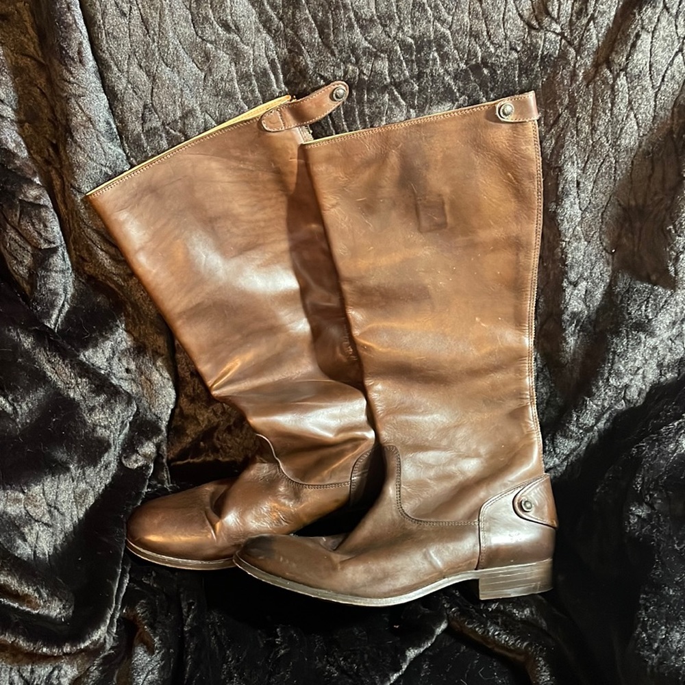 Frye Brown Leather Melissa Back-Zip Riding Boots